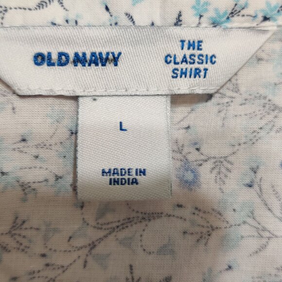 Old Navy L Blue Floral Button Up Classic Shirt 100% Cotton Cottagecore Preppy - Picture 5 of 7